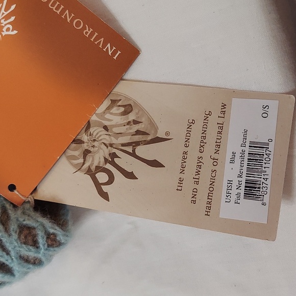 Prana Reversible Fishnet Beanie Blue / Coffee Brown. One Size - Picture 5 of 8